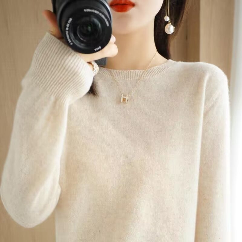 Round Neck Sweater Women'S Pullover Knitted Solid Color Long Sleeve Women'S Inner Warm Solid Color Base Shirt - Image 5